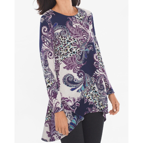 Chico's Paisley Button-Back Sweater Tunic Top Sz 3 XL‎ 16/18 - Picture 1 of 6